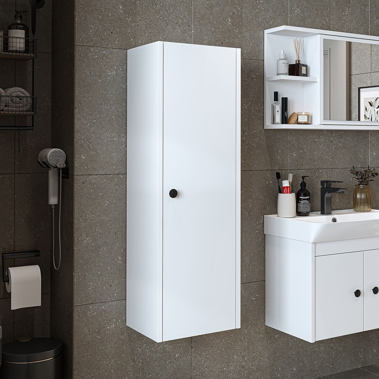 Dulap de baie, Hanah Home, 2858, 35x110x30 cm, PAL MELAMINAT, Alb
