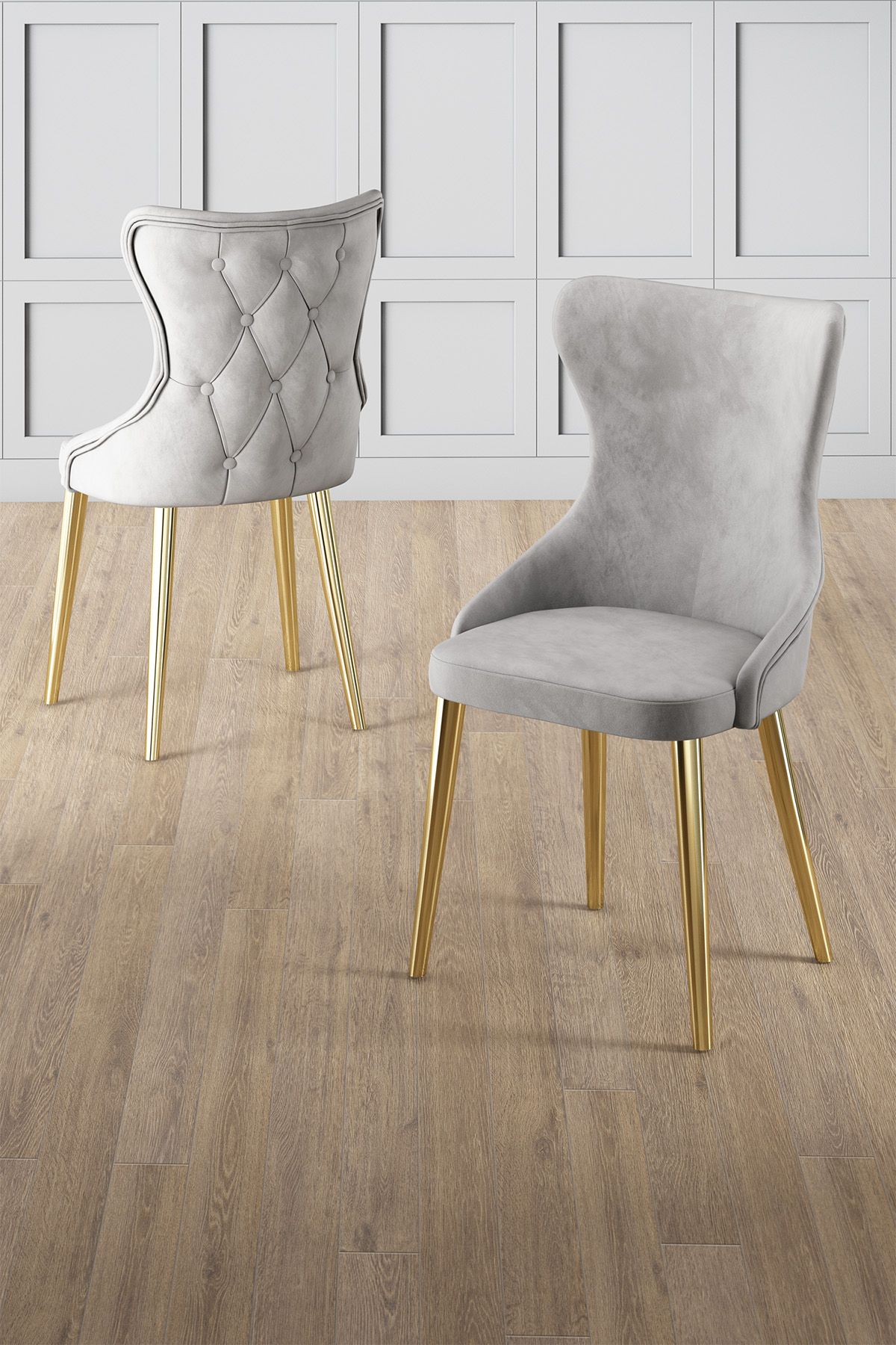 Set scaune (8 piese), Hanah Home, Alpa, Gri / Auriu