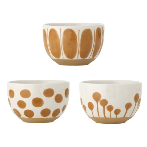 Set 3 boluri, Bloomingville, Linora, 12.5x8 cm, 580 ml, ceramica, maro