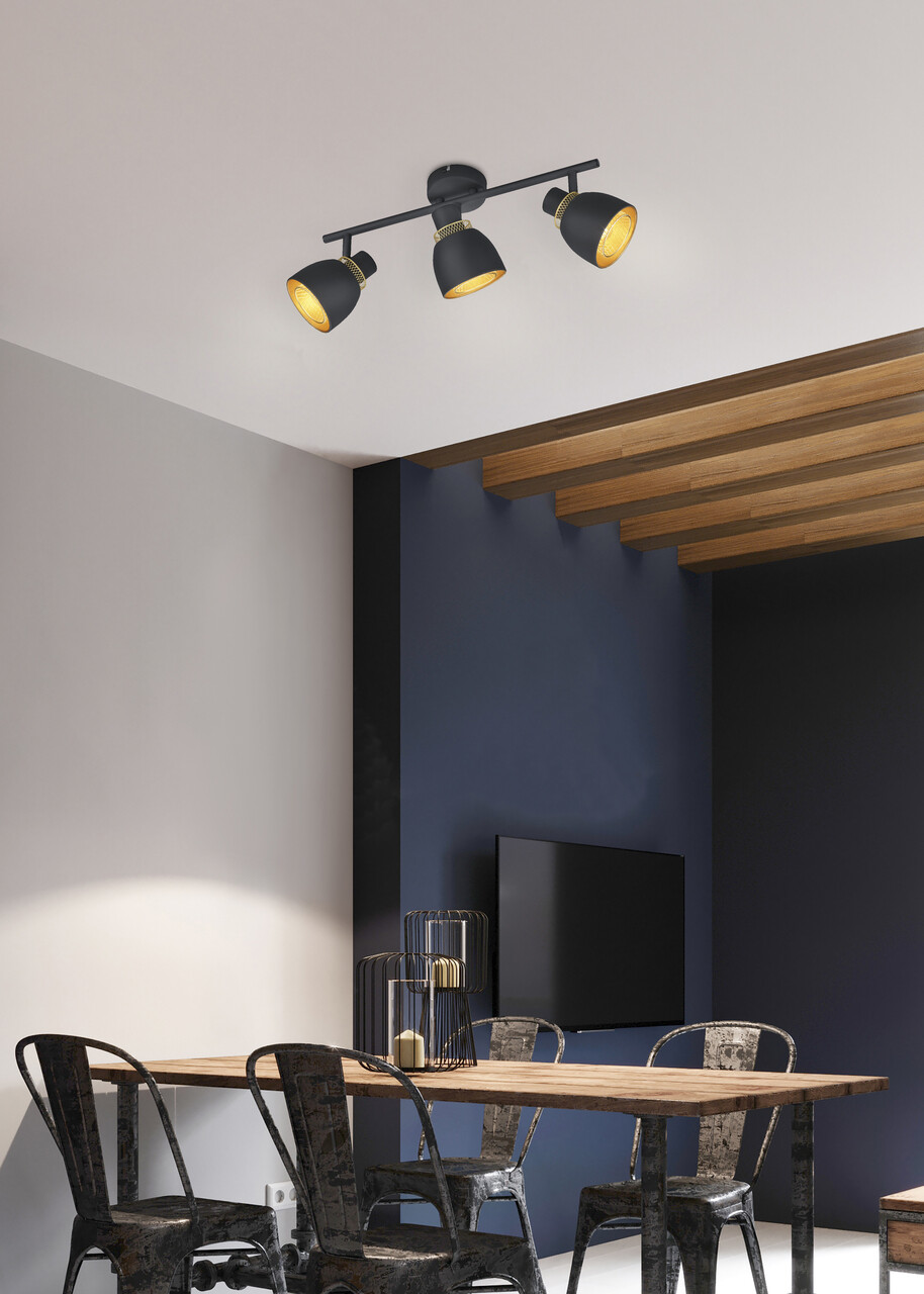 Plafoniera Punch, RL, 45.5x10x20 cm, 10W, 3x E14, metal, negru mat