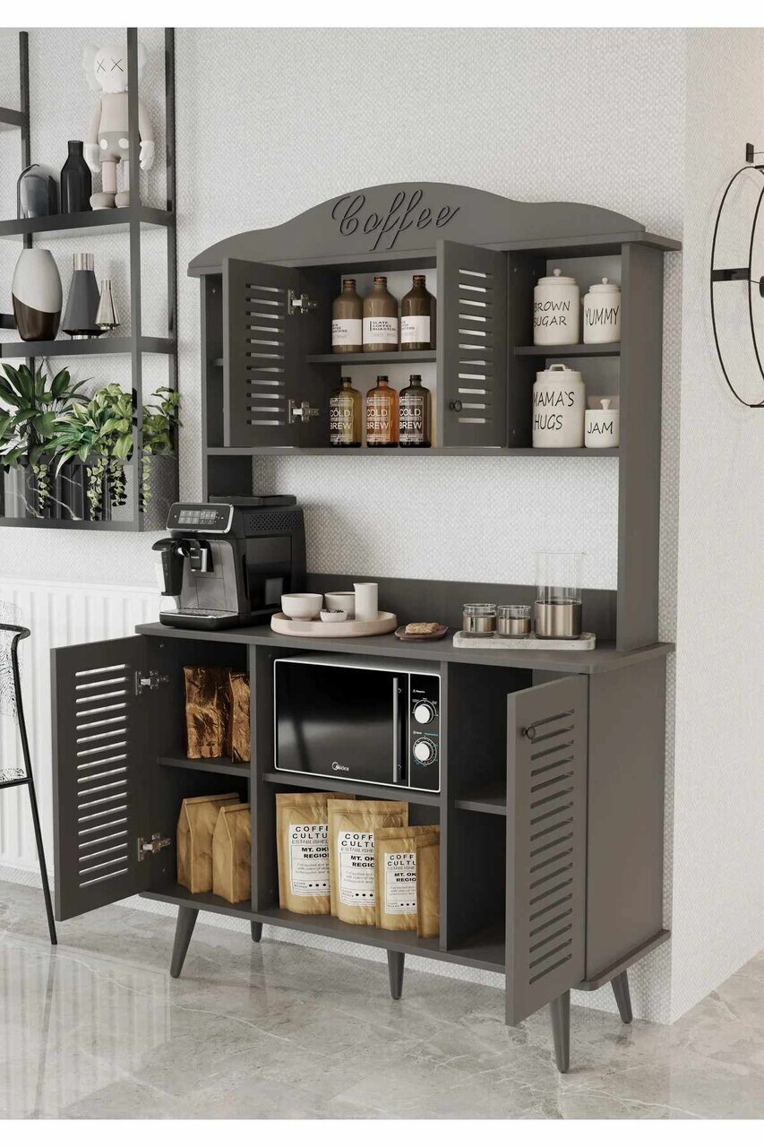 Dulap de bar pentru cafea, Hanah Home, Avior 120, 120x170x40 cm, MDF, Gri - view 3