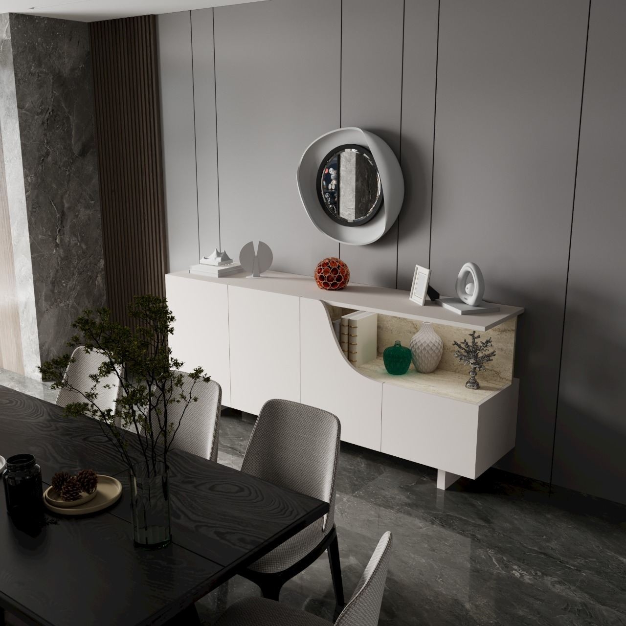 Consola, Hanah Home, Line, 180x80.6x40 cm, Bej - view 4
