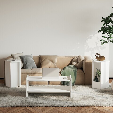 Set masute de cafea, Hanah Home, Amon, PAL melaminat, Alb