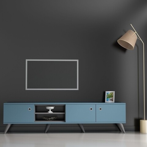 Comoda TV AMATA, Gauge Concept, 180x45 cm, PAL, antracit/albastru image12