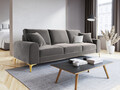 Canapea, Madara, Mazzini Sofas, 3 locuri, gold legs, 222x102x90 cm, catifea, gri deschis