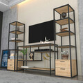 Comoda TV, Retricy, Robbins, 198x39x160 cm, PAL, Negru / Stejar