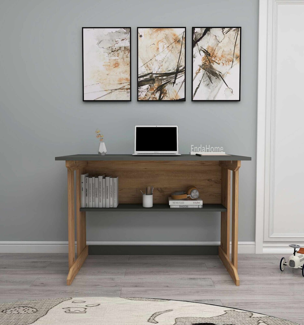 Birou, Hanah Home, Pillar, 100x74.3x55.5 cm, Pin Atlantic / Antracit — imaginea 4
