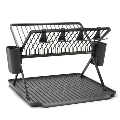 Scurgator de vase cu suport tacamuri, pliabil, Brabantia, SinkSide, 51x42x33 cm, aluminiu, gri inchis
