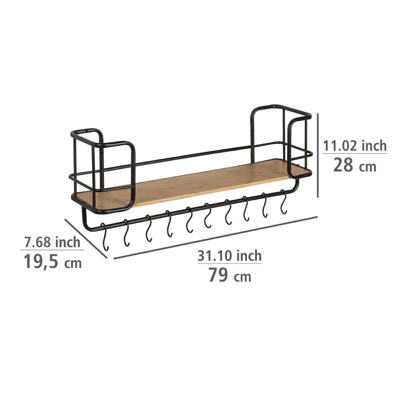 Etajera bucatarie/baie, Wenko, Loft, 19.5 x 79 x 28 cm, bambus/metal, negru/maro - 1 | YEO