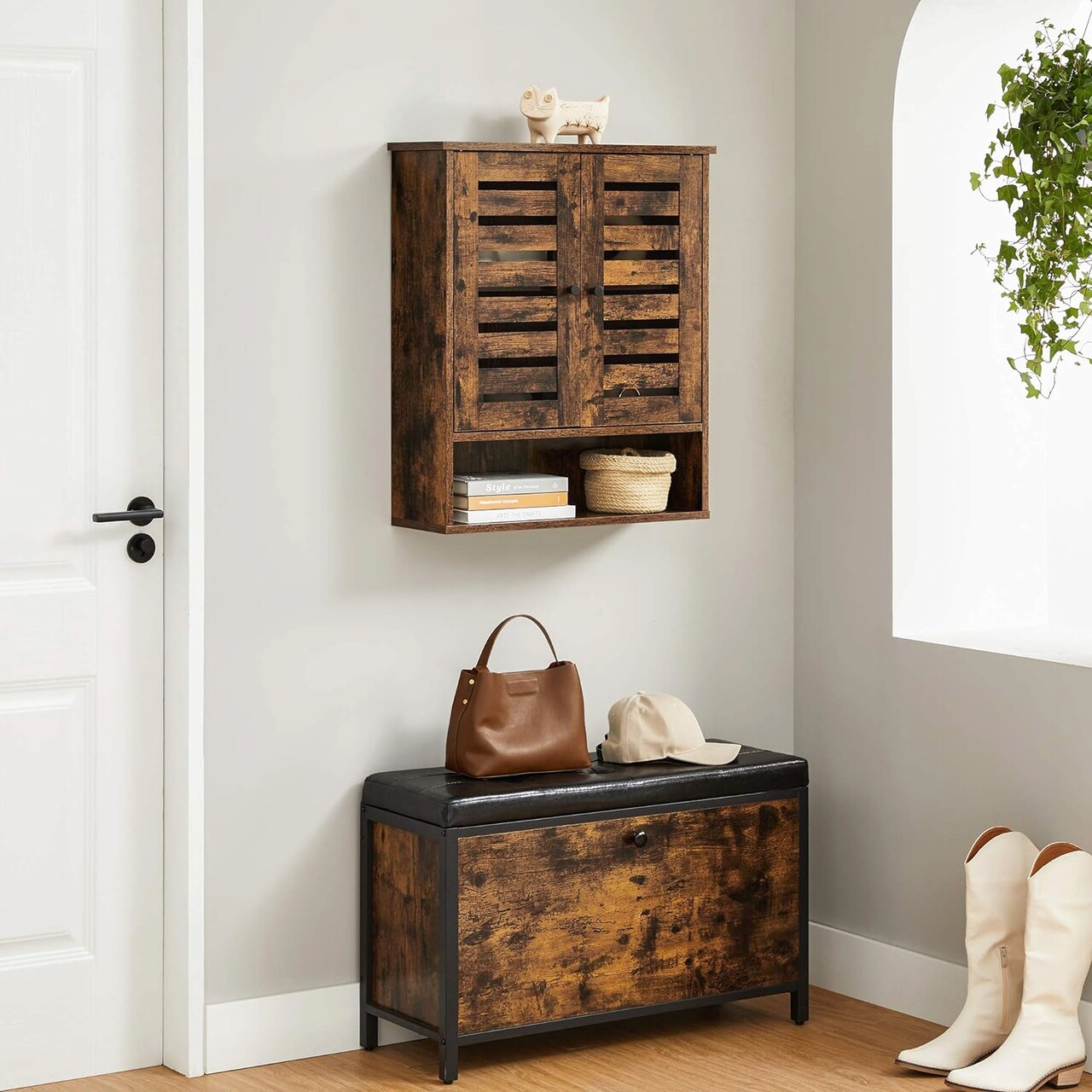 Dulap pentru baie / cabinet de perete Vasagle, 60x20x70 cm, max. 20 kg, PAL, maro rustic - 1 | YEO