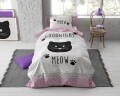 Lenjerie de pat pentru o persoana, Goodnight Kitty Pink, Dreamhouse, 2 piese, 100% bumbac, alb/roz/negru