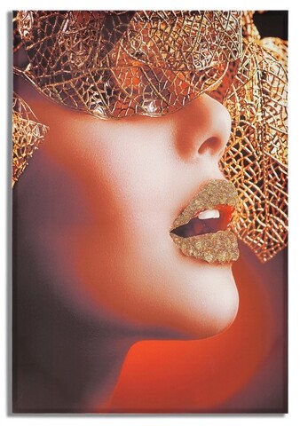 Tablou decorativ lady face w/leaf, mauro ferretti, 80x120 cm, lemn pin/canvas imprimat