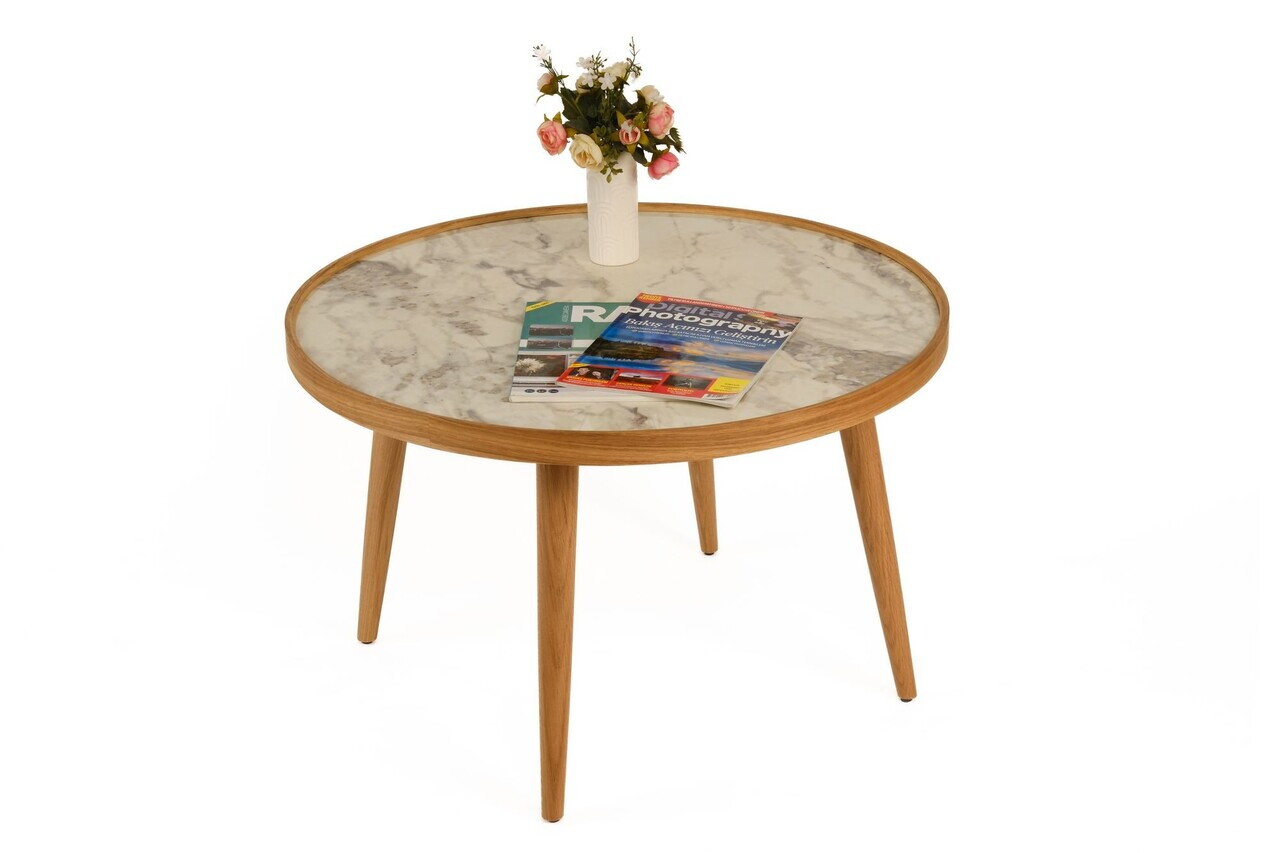 Masuta de cafea, Hanah Home, Polen 80, 80x48x80 cm, LEMN MASIV DE FAG, Stejar / Marmură albă — imaginea 2