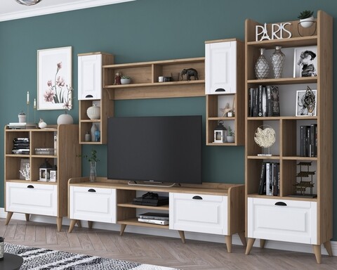 Mobilier living, Wren, AA101 – 2557, 4 corpuri, pal melaminat, alb/nuc mezoni.ro