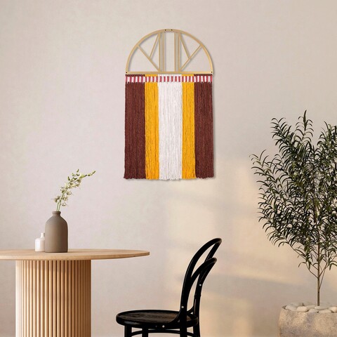 Decoratiune de perete, ground, macrame, metal, alb / auriu / portocaliu / maro