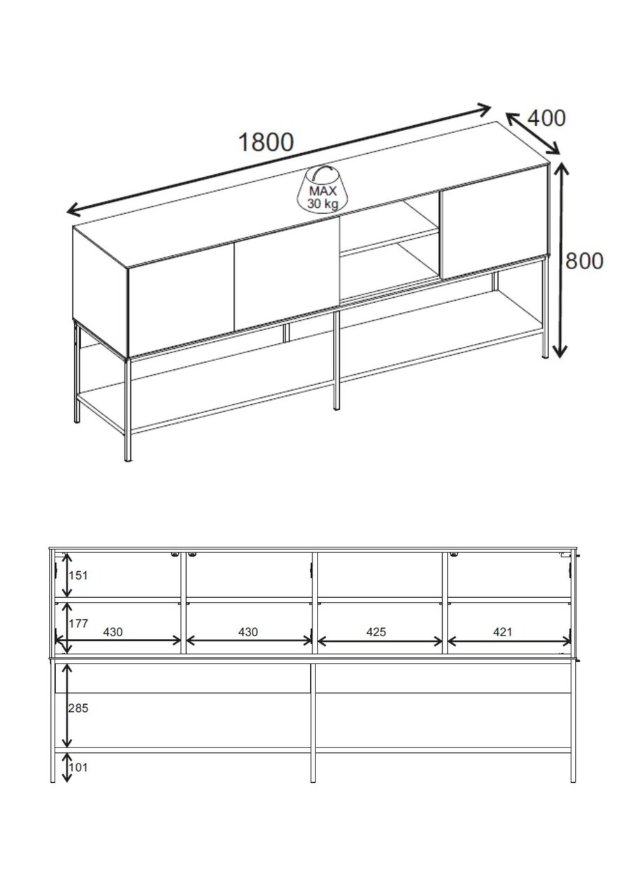 Consola, Hanah Home, Amira, 180x80x40 cm, PAL, Nuc Milano / Negru lemn / Negru — imaginea 6