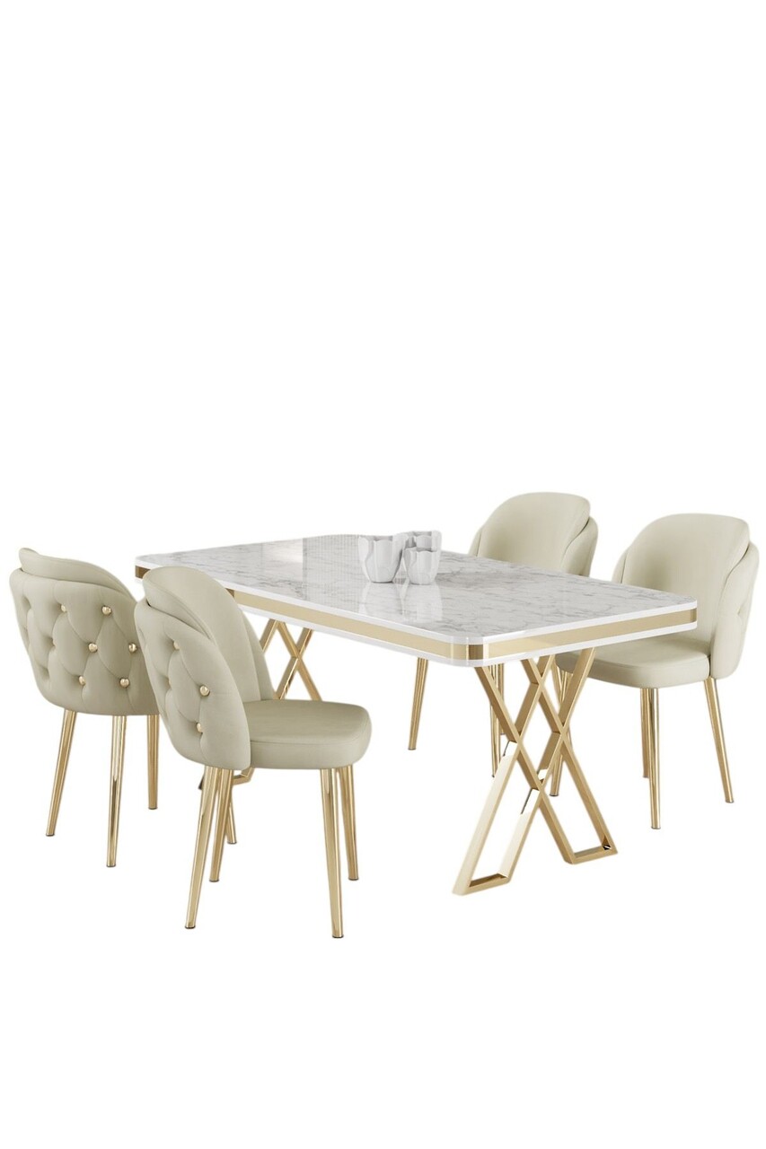 Set masă și scaune (5 bucăți), Hanah Home, Rigel, Alb / Auriu / Crem - view 2