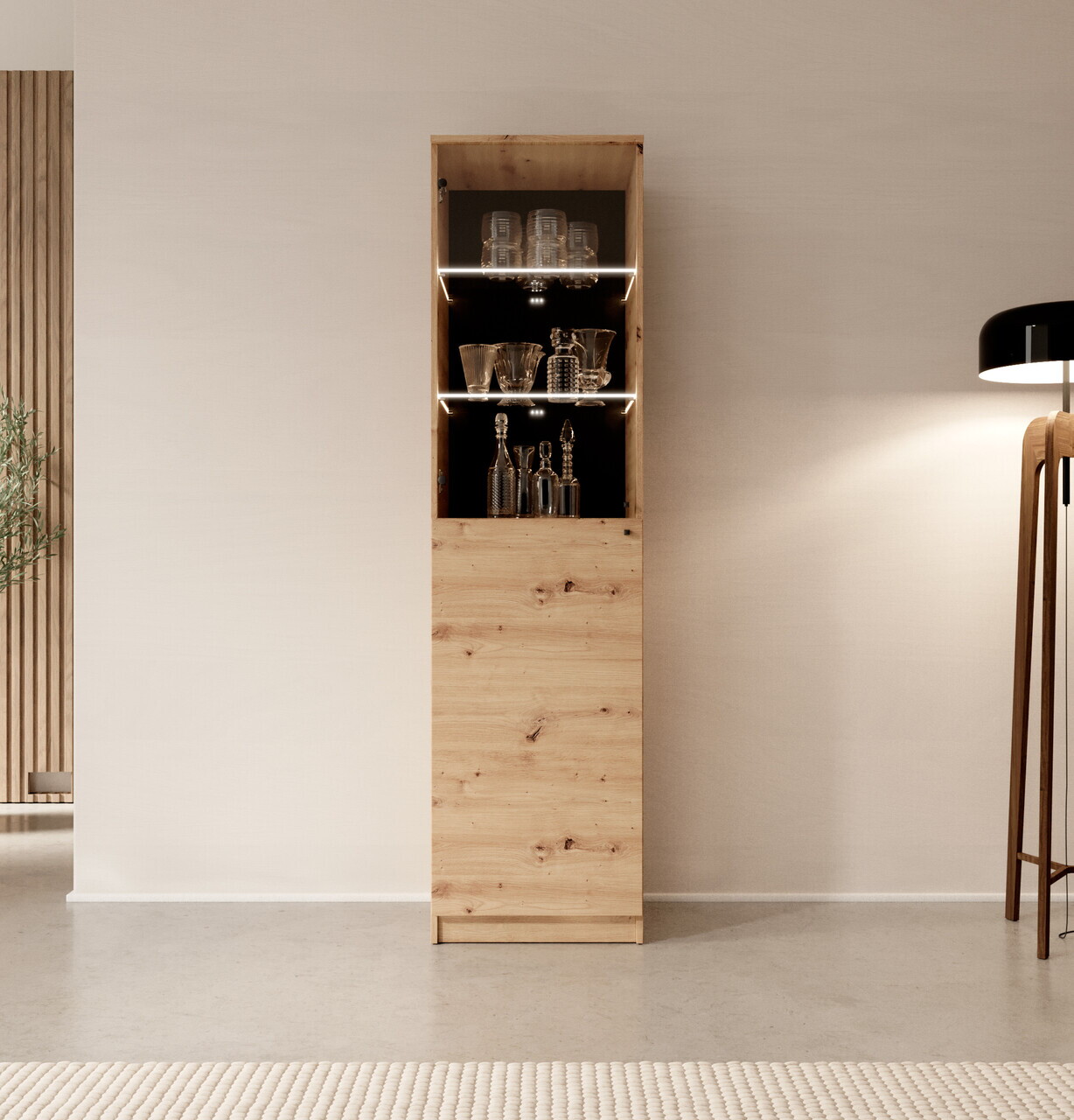 Dulap de bucatarie cu iluminare LED ADRK, Evi II, 50x40x190 cm, PAL laminat, artisan