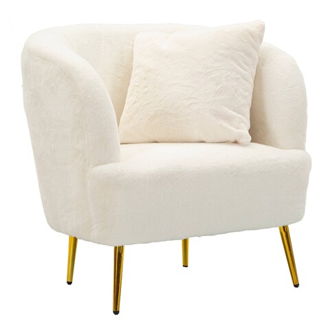 Fotoliu cu perna decorativa Soffy, Mauro Ferretti, 73x66x78 cm, lemn de pin/piele ecologica, alb/auriu