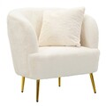Fotoliu cu perna decorativa Soffy, Mauro Ferretti, 73x66x78 cm, lemn de pin/piele ecologica, alb/auriu