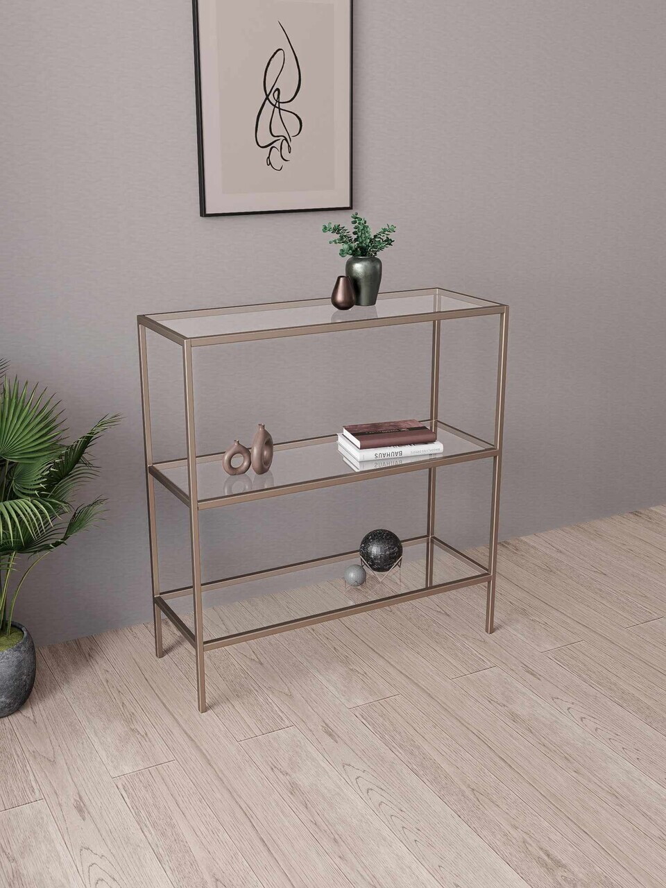 Bufet, Hanah Home, 3 Katlı, 100x85x30 cm, Antic / Transparent