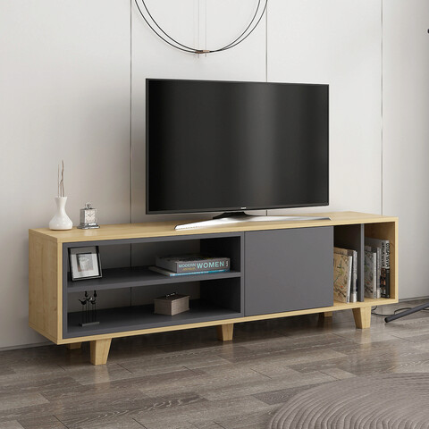 Comoda TV, Colman, Rosmar, 160x35x48.6 cm, Stejar / Antracit Colman