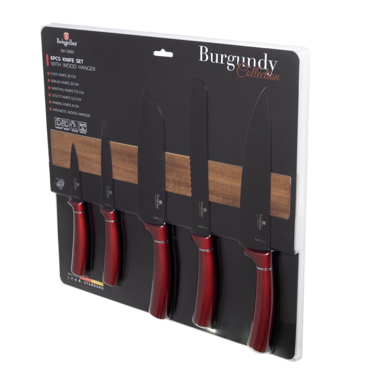 Set 5 cutite cu suport magnetic Berlinger Haus, Burgundy, inox/lemn, rosu/natur - imagine 4
