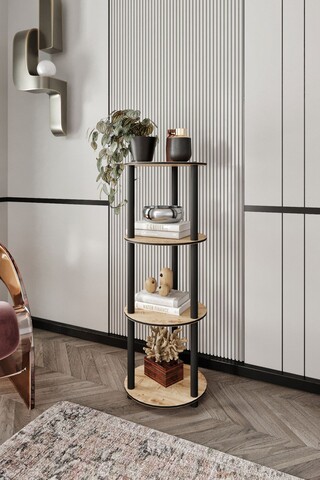 Corp biblioteca, Hanah Home, Bookcase 4 Floors Round, 34x106x34 cm, MDF , Stejar