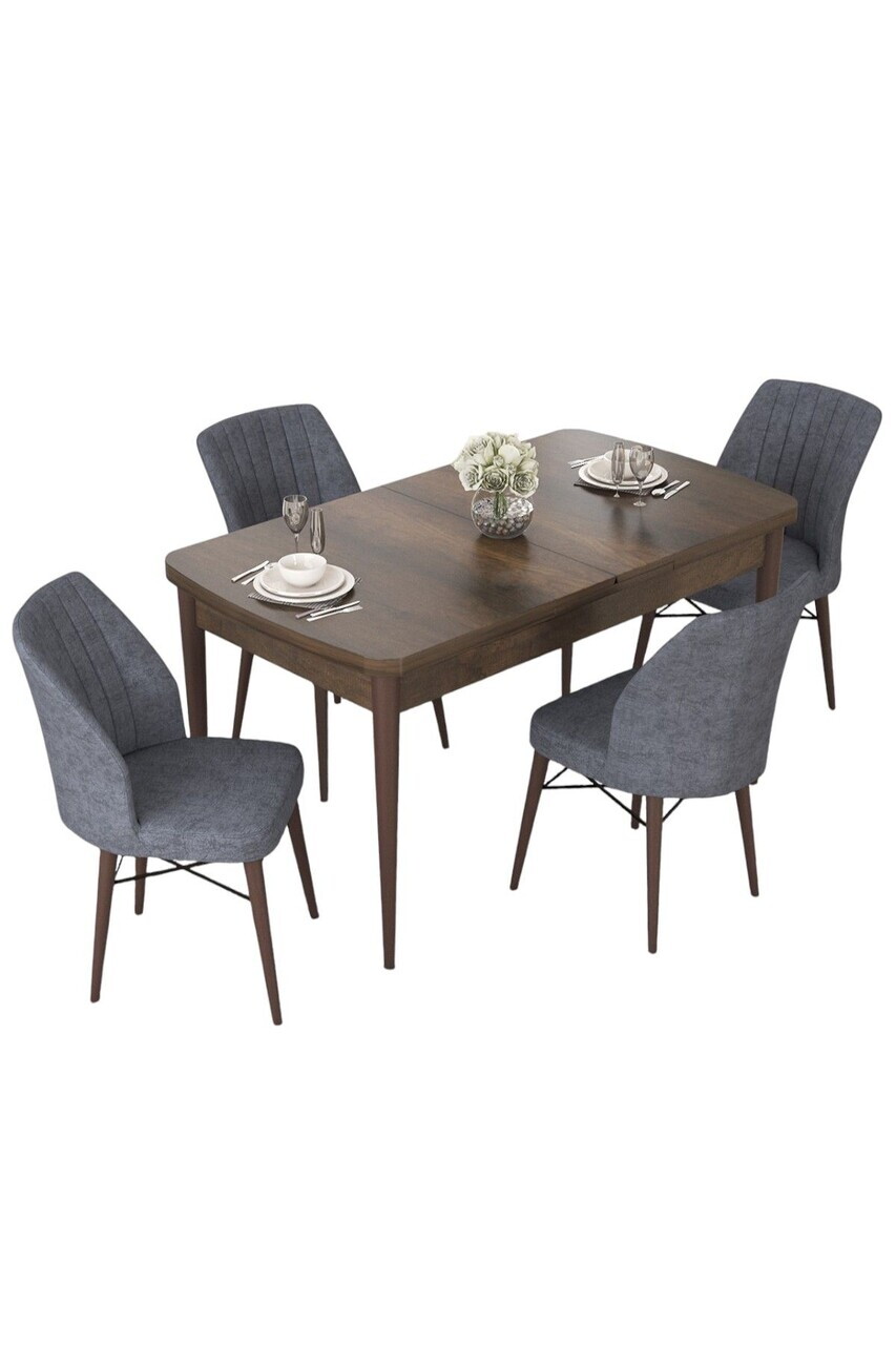 Set masa extensibila si scaune (5 piese), Hanah Home, Nef, Model de lemn baroc / Afumat — imaginea 2