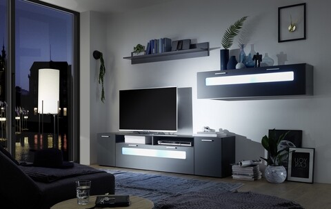 Poza Mobilier living, New Vision, 1 x polita, 1 x comoda TV, 1 dulap suspendat, PAL/MDF, negru