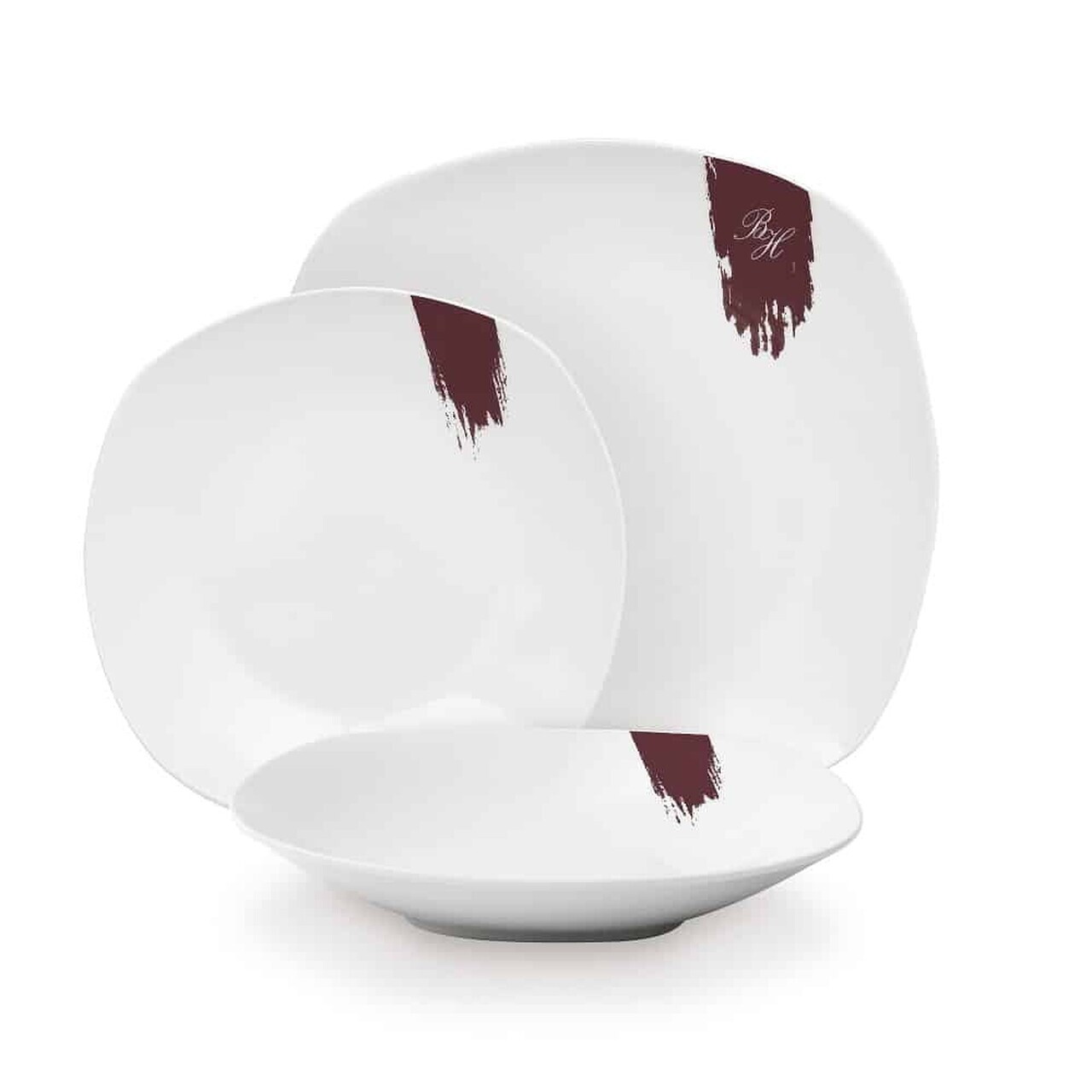 Serviciu de masa 18 piese Berlinger Haus, Leonardo, portelan, alb/visiniu - imagine 2