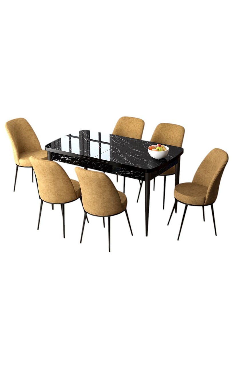 Set masa extensibila si scaune, Hanah Home, Zen, Marmură neagră / Cappuccino - view 2