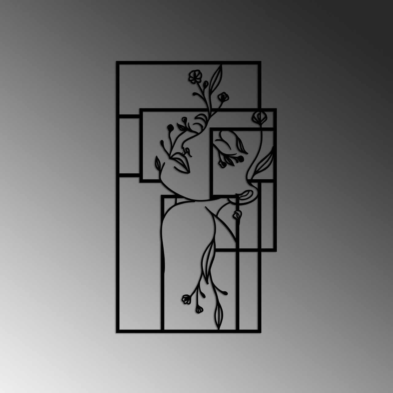 Decoratiune de perete, Flower Woman 1, Dimensiune: 50 x 30 cm, Negru — imaginea 4