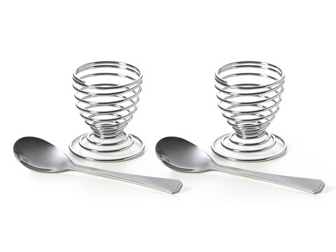 Set 2 suporturi pentru oua si 2 lingurite, Excelsa, 6x11 cm, inox