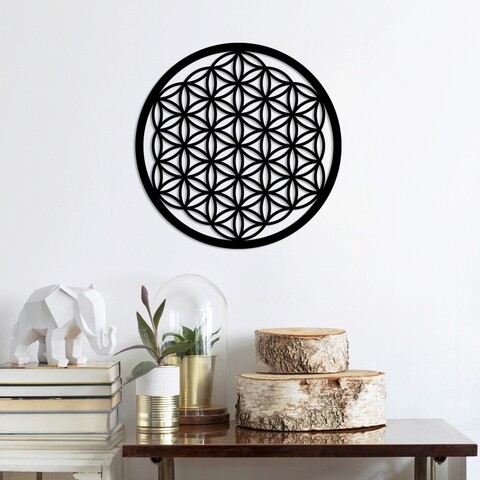 Decoratiune de perete, flower of life 1, metal, dimensiune: 48 x 48 cm, negru