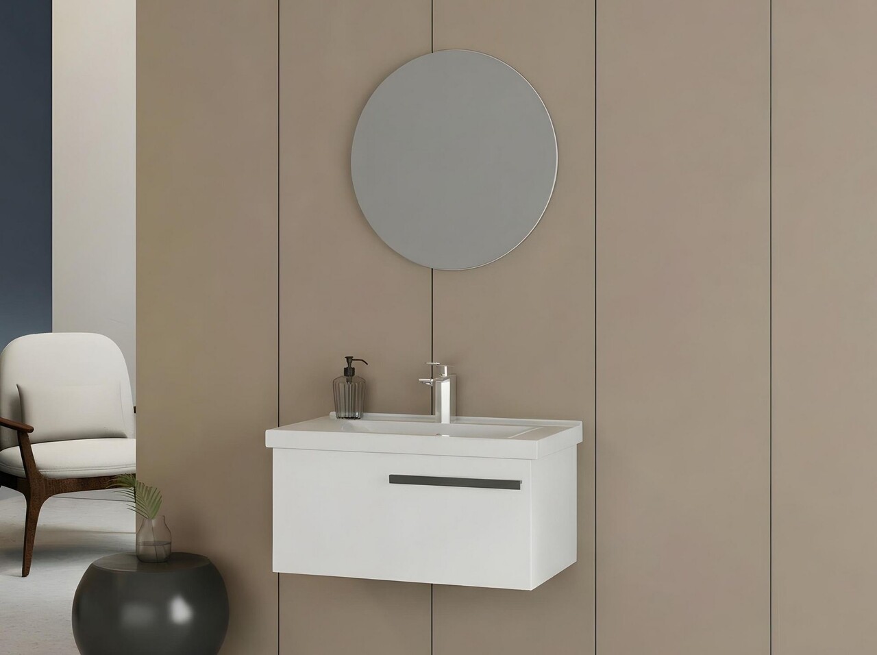 Set mobilier de baie (2 piese), Hanah Home, Bulu 80, Alb mat - view 3