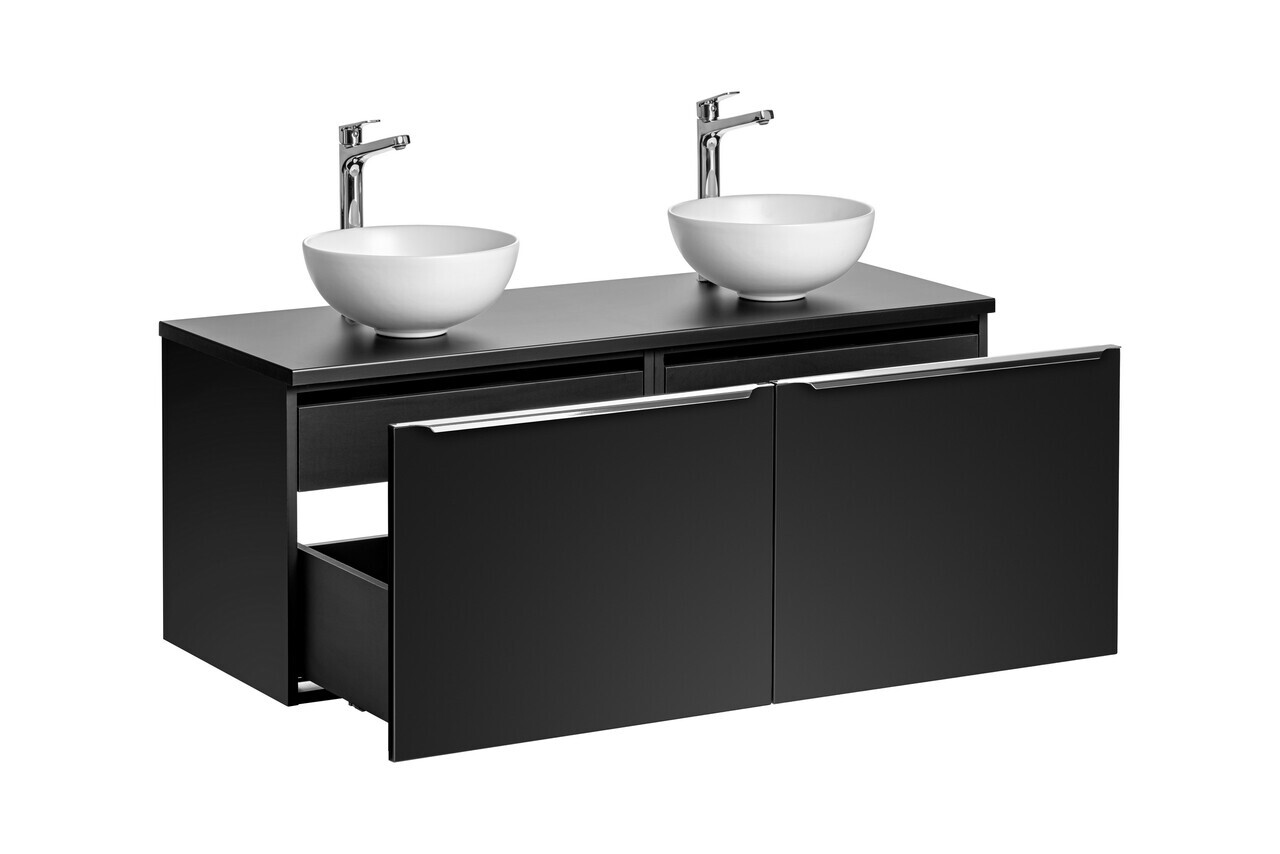 Set mobilier baie, dulap dublu si 2 lavoare, 120 cm Domi, Santa Fe Black, Comad, MDF/PAL laminat, negru mat — imaginea 3