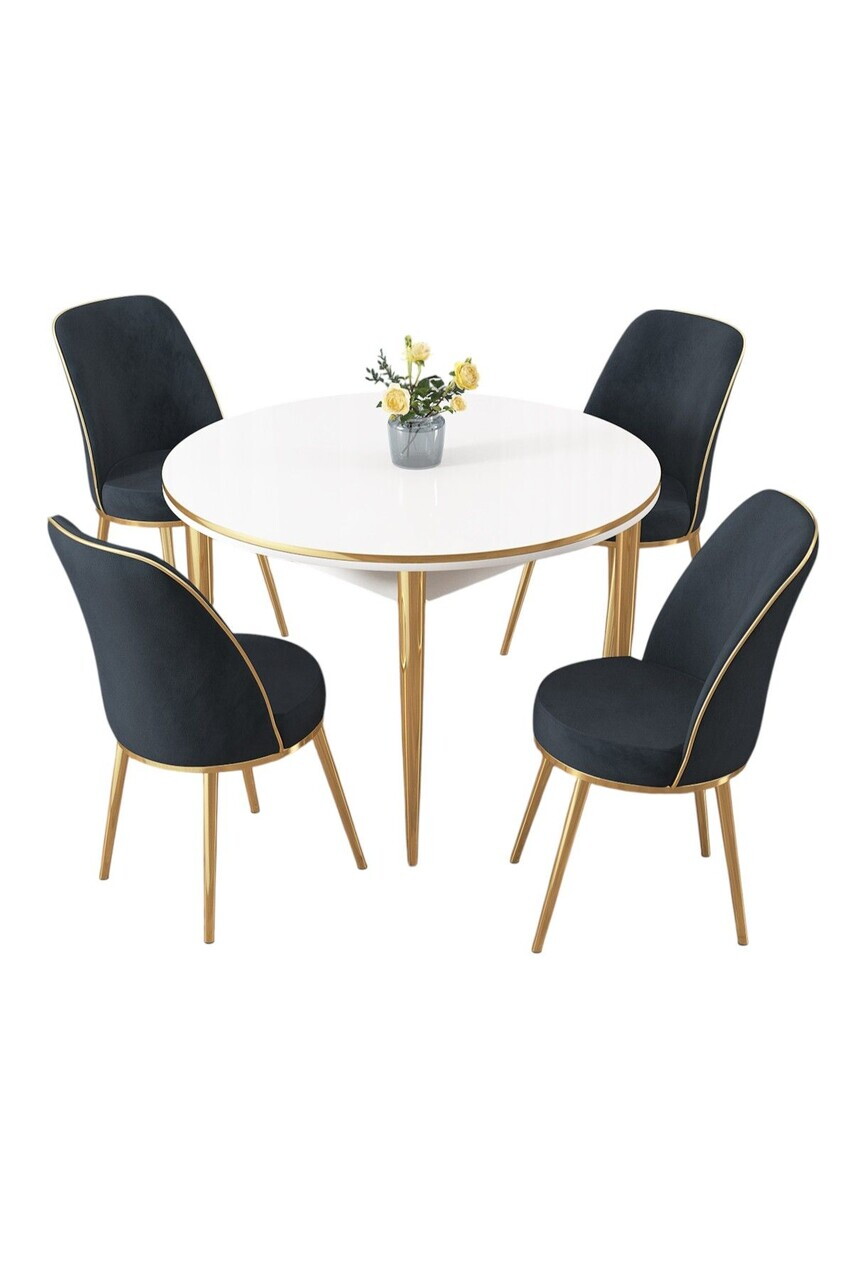 Set masa si scaune (5 piese), Hanah Home, Osle, Alb / Auriu / Antracit — imaginea 2