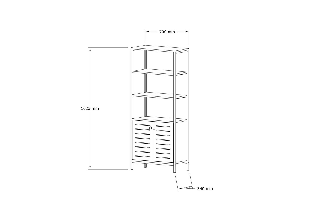 Corp biblioteca, Puqa Design, Metela, 70x162.2x34 cm, PAL, Safir / Negru