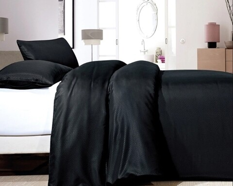Lenjerie de pat pentru doua persoane, Zen Satin Point, Royal Textile,3 piese, percal, negru