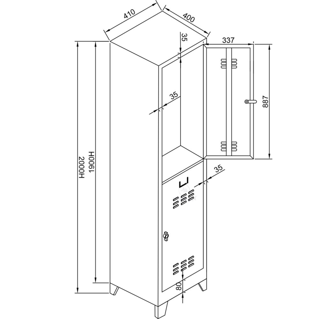 Dulap de depozitare cu incuietoare, Shelvoria, Js1010Ma, 41x200x40 cm, Otel, Gri/Albastru