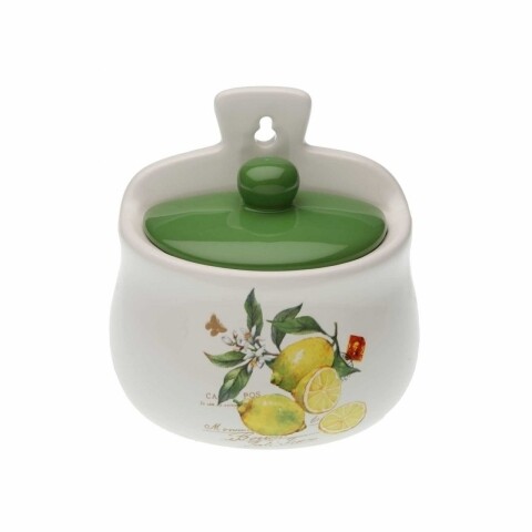 Recipient sare Lemons, Versa, 12.3 x 8.10 x 12.20 cm, ceramica, alb/verde