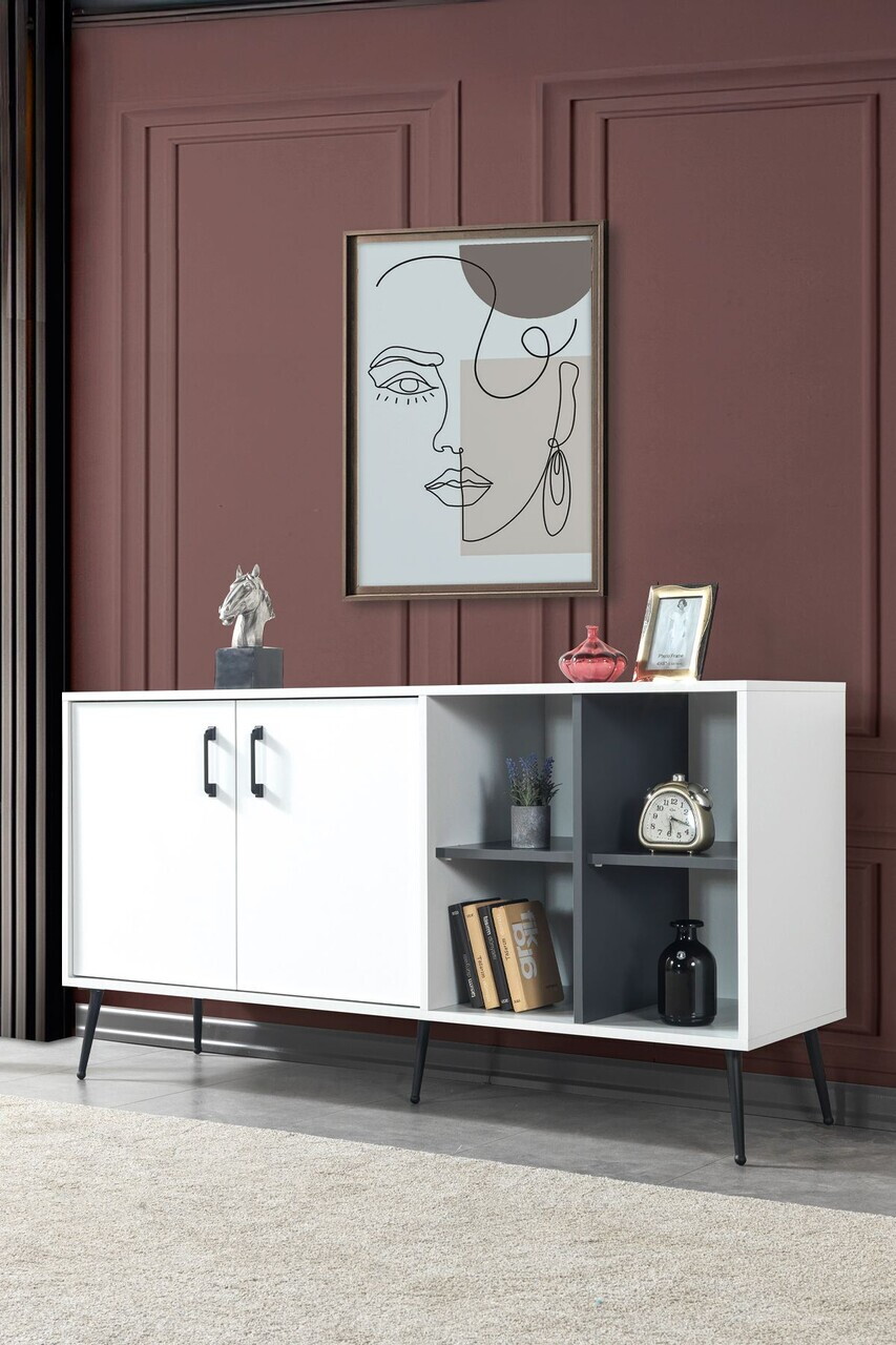 Consola, Hanah Home, Şile 4612, 160x83x44 cm, PAL, Alb / Antracit — imaginea 3