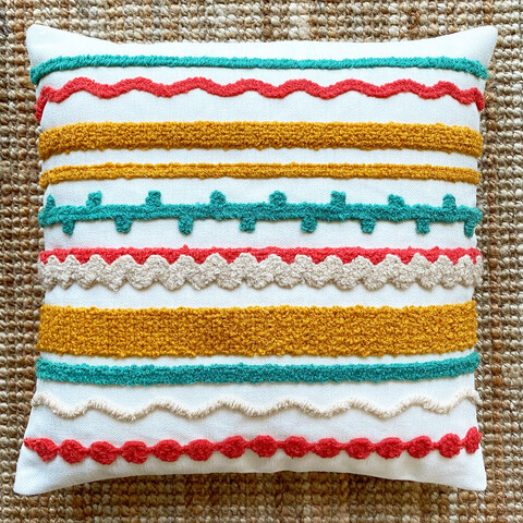 Perna, rayas, 43x43 cm, material: 20% in, 80% poliester, coral închis / verde / muștar / galben