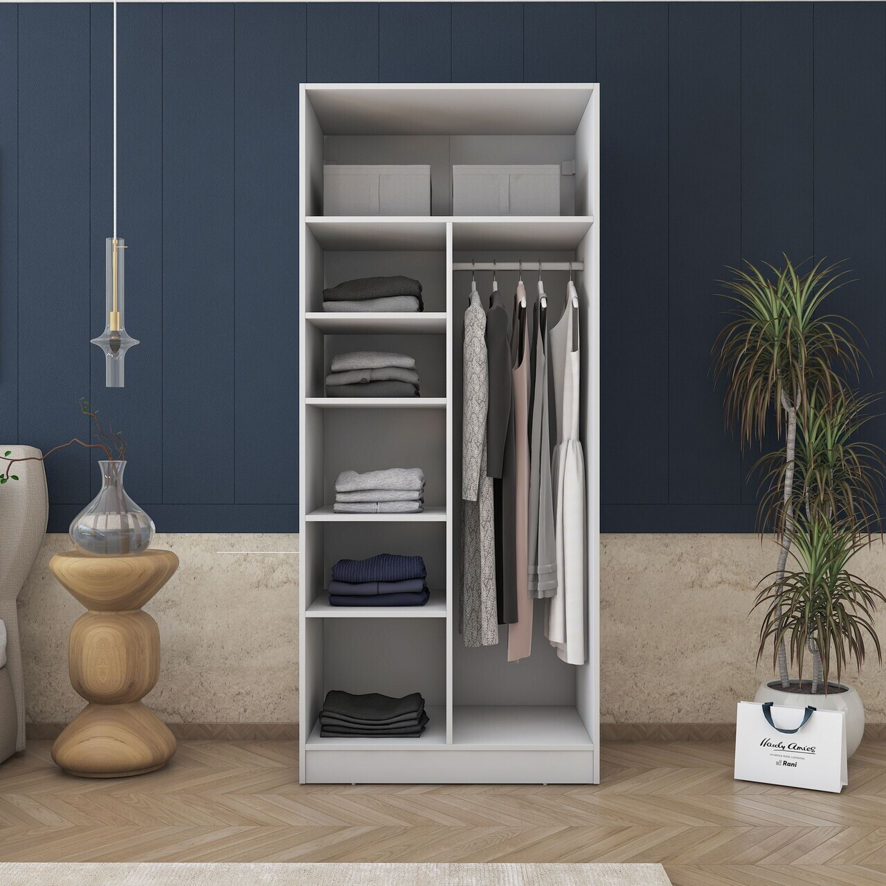 Dulap pentru haine, Hanah Home, BA170, 90x210x57.5 cm, PAL melaminat, Alb - view 6