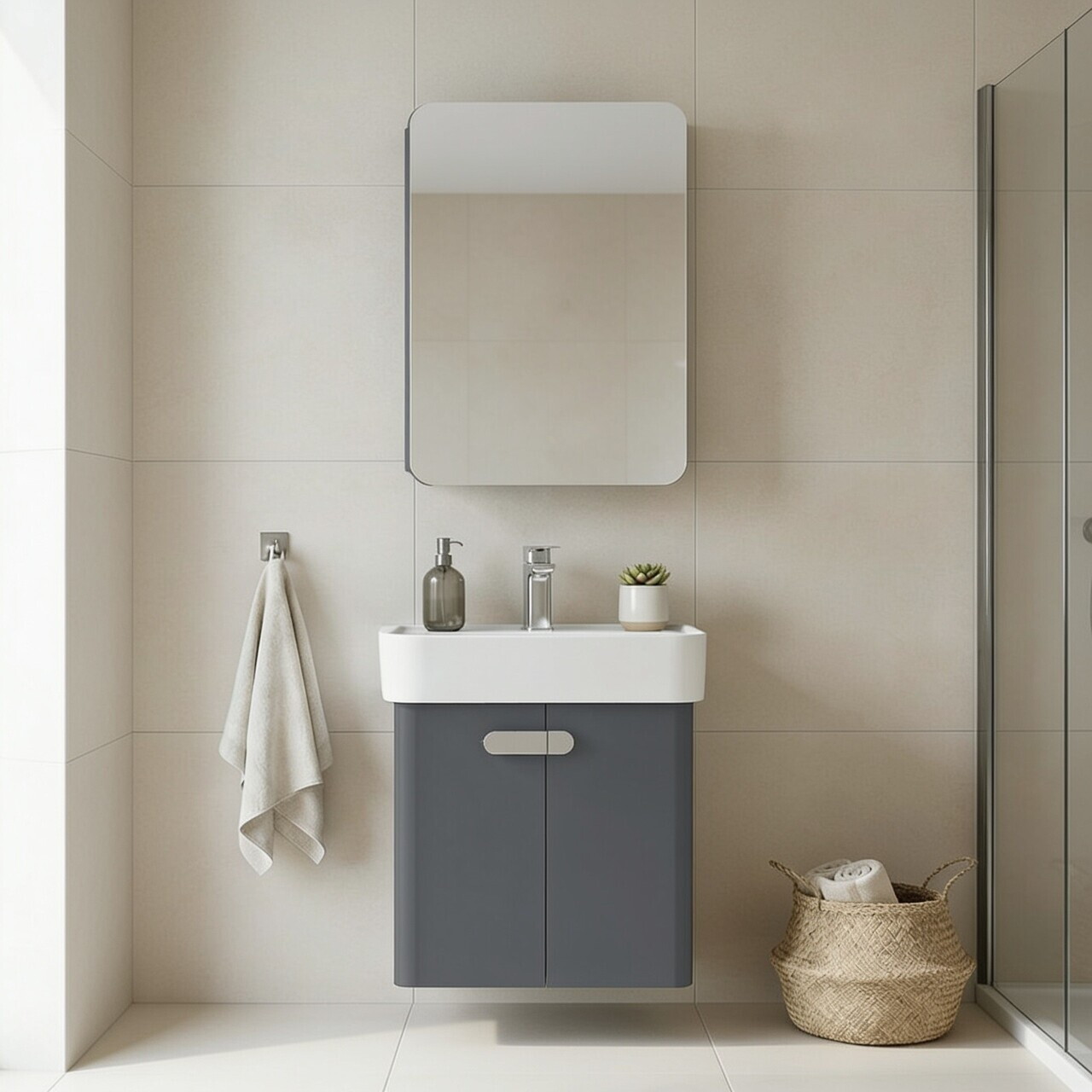 Set Dulap de Baie cu Chiuvetă și Oglindă (2 Piese), Hanah Home, Orbit 55, Antracit