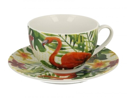 Ceasca cu farfurie Flamingo, Duo, 250 ml, portelan, multicolor