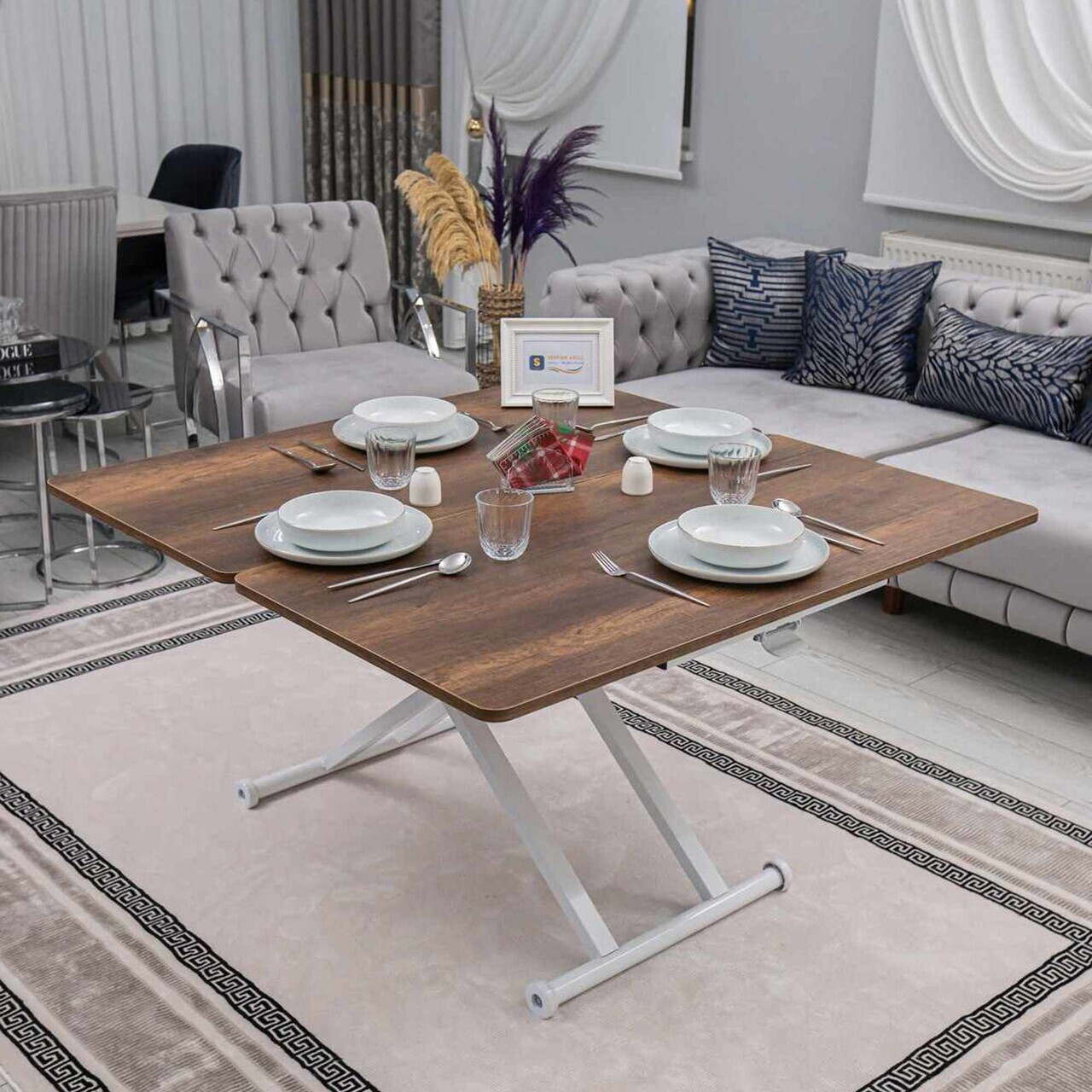 Masuta de cafea, Hanah Home, Home Ext, MDF, Nuc/Alb — imaginea 2