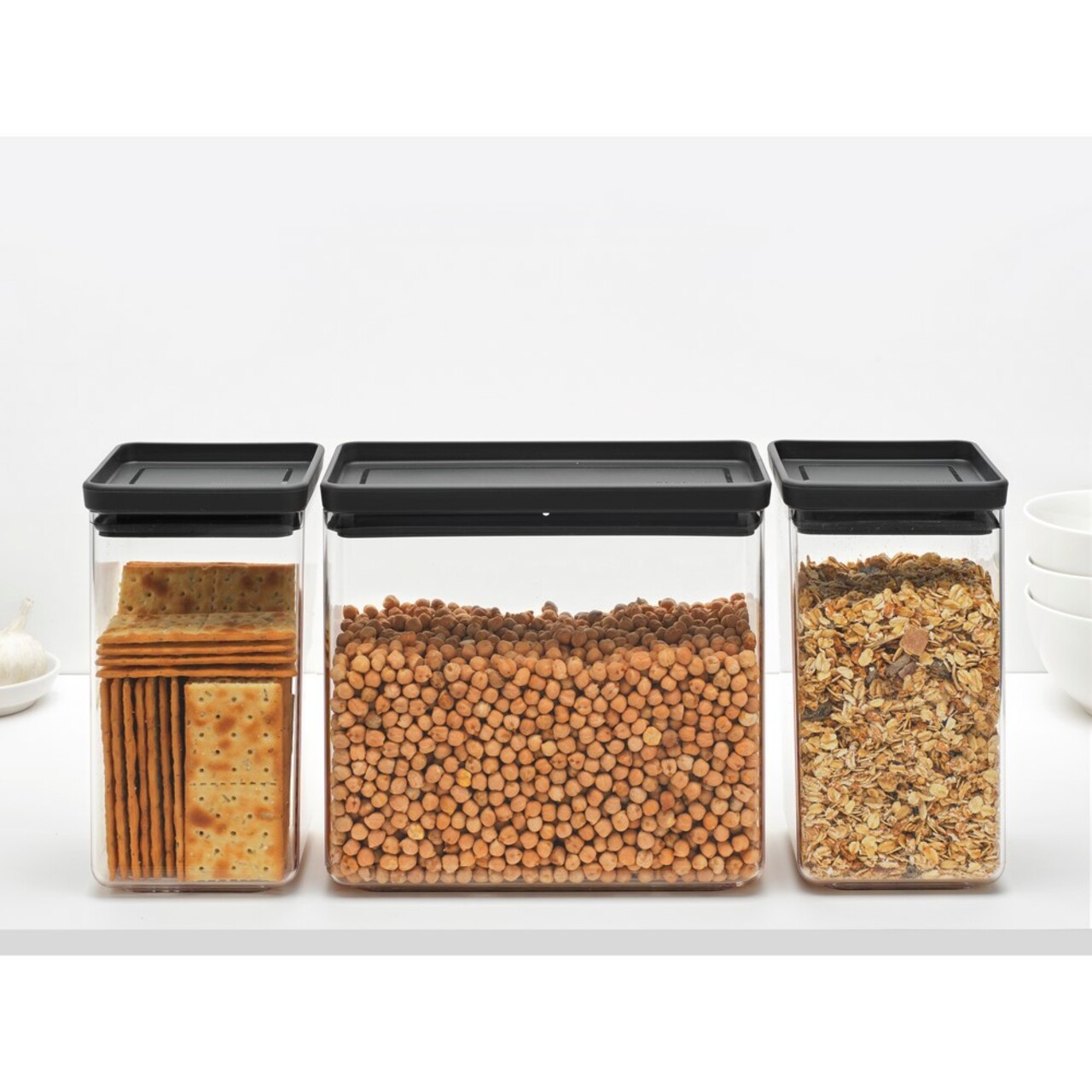 Set 3 recipiente depozitare, Brabantia, Tasty+, 2x1.6 L, 1x3.5 L, plastic, gri inchis - 1 | YEO