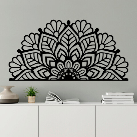 Decoratiune de perete, mandala-s-2, metal, dimensiune: 117 x 1,5 x 59 cm, negru